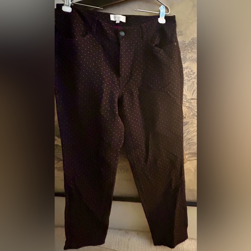* Talbots Darkest Navy Red Polka dot Pants Jean Style 5 Pocket SZ 14 *